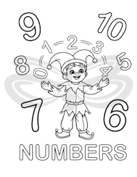 a coloring page with a clown and numbers